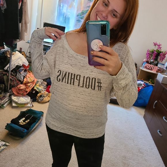 Bella #Dolphins Long Sleeve Off The Shoulder Top - Picture 7 of 14